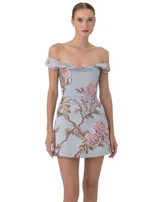 Bruna Brocade Dress- Blue Ash