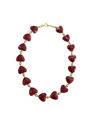 Charlie Beaded Heart Necklace- Maroon