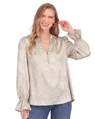 Tina Split Neck Blouse- Bone