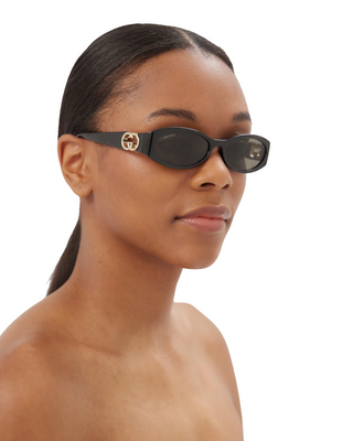 Gucci Narrow Oval Sunglasses- Black + Grey