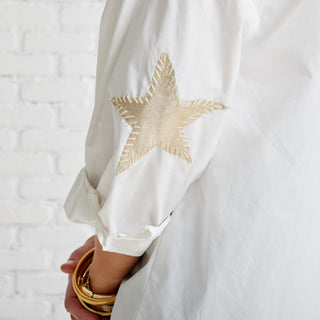 Preppy Top Leather Star Elbow- White + Champagne- One Size