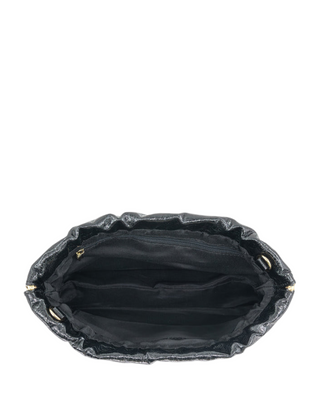 Metallic Scrunch Crossbody Wristlet- Black