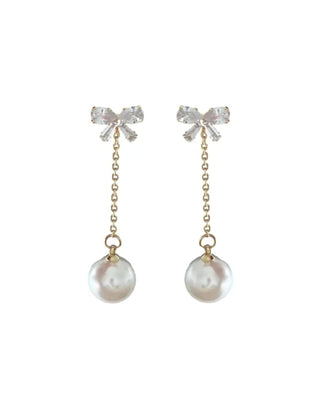 Crystal Bow & Pearl Swingy Statement Earring