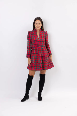 Long Sleeve Tunic Dress- Red Plaid