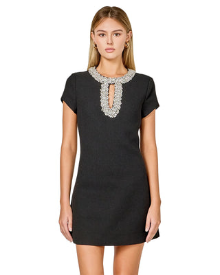 Jewel Trim Shift Dress- Black