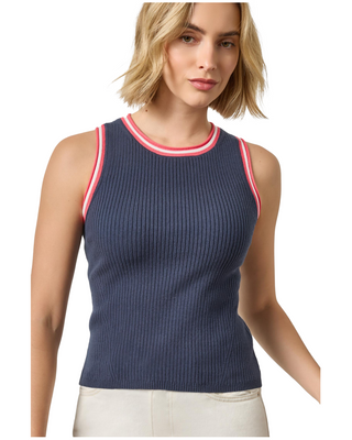 Contrast Trim Knit Tank- Navy