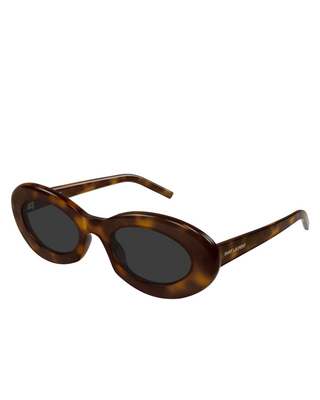 YSL Pillowed Slim Oval Sunglasses- Grey/Havana