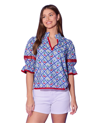 Lottie Top- Light Blue Cherry
