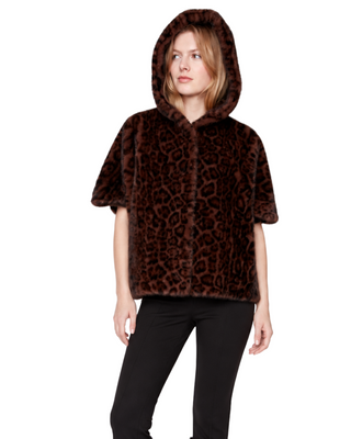 Marlowe Faux Fur Hooded Poncho- Chestnut