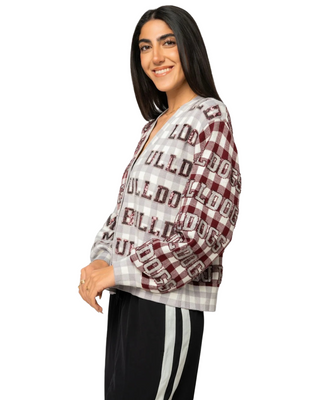 Mississippi State Gingham Sequin Beaded Cardigan