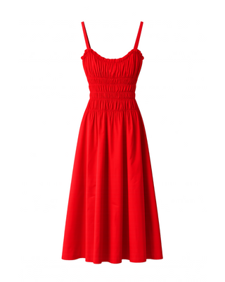 Smocked Bodice Maxi Dress- Red