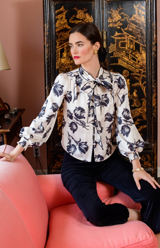 Brit Bow Blouse- Snow Tulip