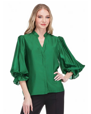 Eli V-Neck Blouse- Emerald