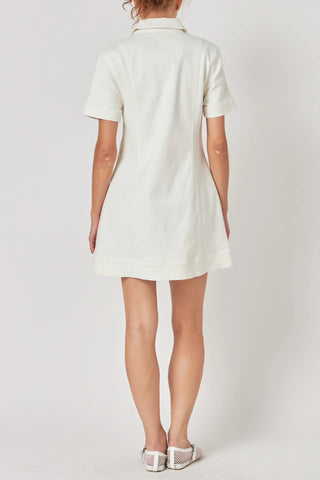 Denim + Gold Button Shirt Dress- White