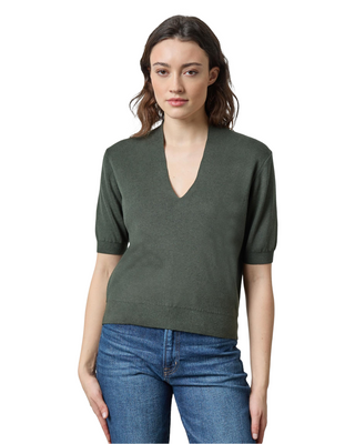 V-Neck Elbow Sleeve Sweater- Balsam