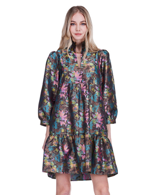 Iridescent Floral Flounce Dress