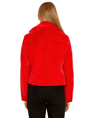 Faux Fur Crop Jacket- Red