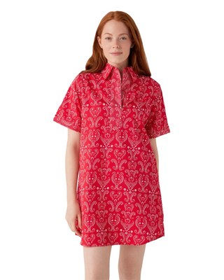 Split Neck Dress- Red Bandana