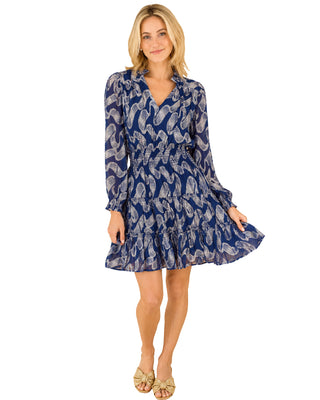Smocked Waist Mini Dress- Navy Peony