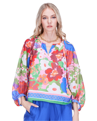 Billowed Long Sleeve Blouse- Petal Pop