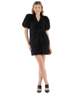 Hampton Mini Dress- Black Tie Feather Fringe
