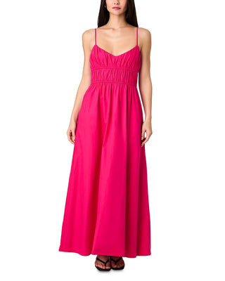 Poplin Ruched Maxi Dress- Cerise Pink