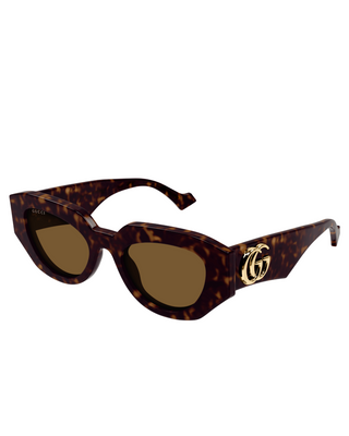 Gucci Geometric Cat-Eye Sunglasses- Brown/Havana