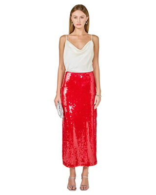 Sequin Midi Skirt- Red