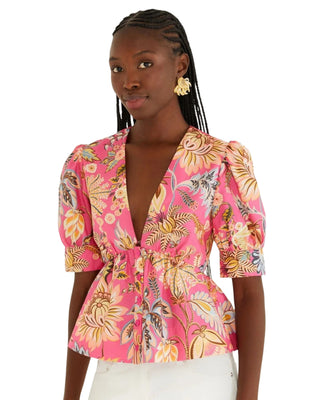 Short Sleeve Blouse- Ligia Floral Pink