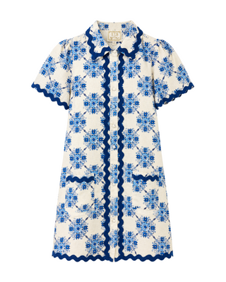 Short Sleeve Shift w/ Ric Rac- Floral Tile