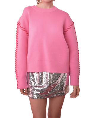 Top Stitch Knit Sweater- Pink + Fuchsia