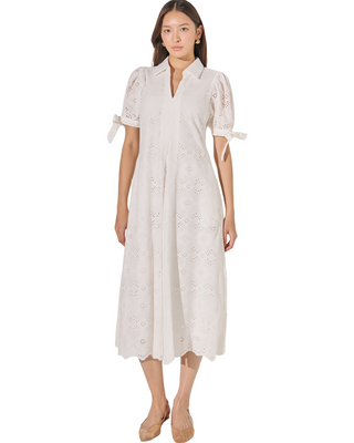 Evelyn Embroidered Midi Dress- White