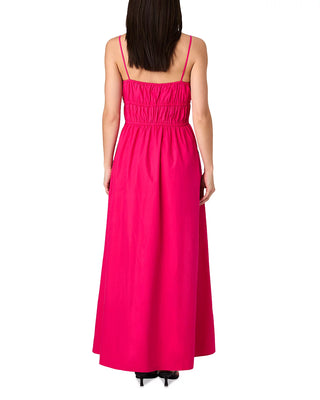 Poplin Ruched Maxi Dress- Cerise Pink