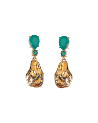 Sculpted Gold Turquoise Drop Statement Earrings