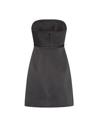 Robin Duchess Satin Bow Mini Dress- Black