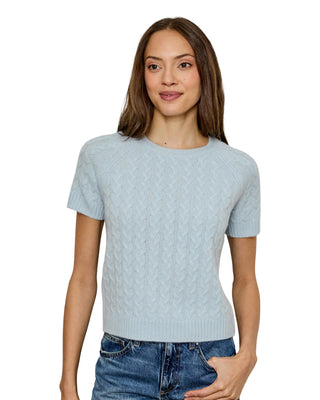 Cashmere Short Sleeve Cable Sweater- Whisper
