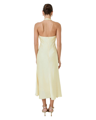 V-Neck Satin Bow Maxi Dress- Butter Yellow