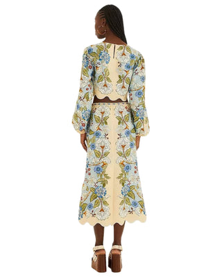 Blue Garden Scarf Long Sleeve Blouse