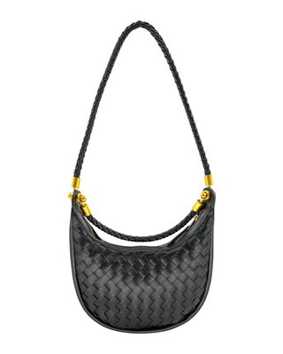 Woven Hobo Handbag- Black