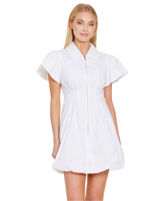 Poplin Zip Bubble Dress- White