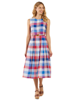 Pauline Stretch Linen Cotton Dress- Montauk Plaid