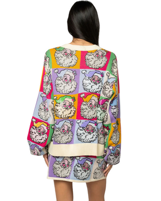 Colorblock Santa Button Up Cardigan- Multi Pastel