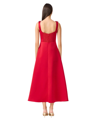 Lucetta Square Neck Midi Dress- Red