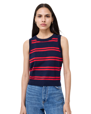 Padma Fine Knit Vest- Blue + Mars Red
