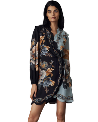 Wrap Wavy Mini Dress- Snake Garden Mix