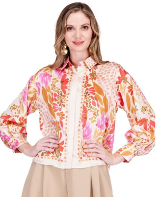 Button Down Floral Scarf Blouse
