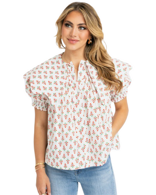 Digital Floral Collar Button Top