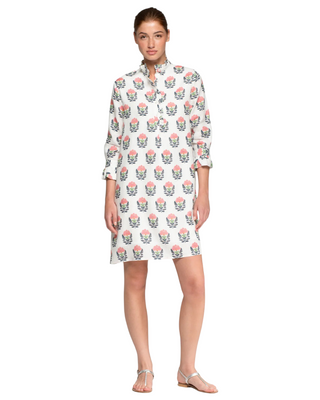 Block Print Floral Dress- White