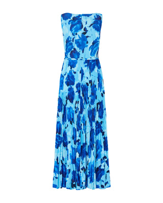 Jasmine Pleated Maxi Dress- Blurred Blossom Blue Multi