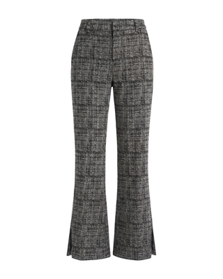Mid Rise Ankle Flare Trouser With Slit Hem- Black Tweed
